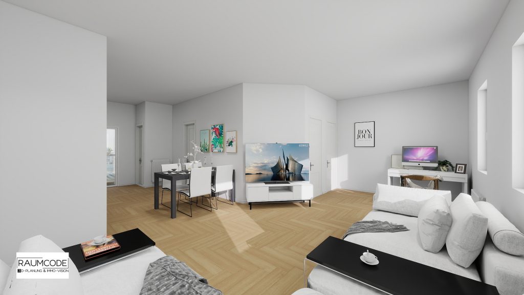 Modernes Wohnzimmer nach Sanierung — RaumCode Projekt